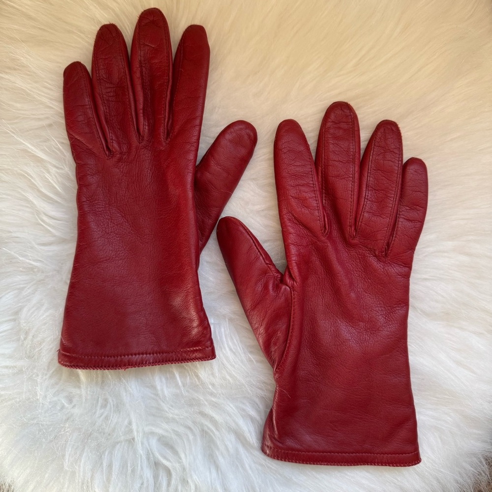 Red LEATHER ladies fully lined gloves - Aris 115